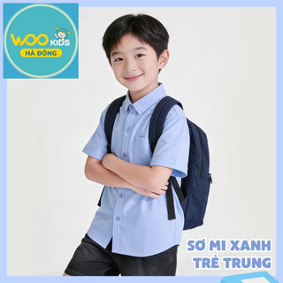 Áo Sơ Mi Cộc Tay Bé Trai TSS25S001R | Wookids | 5-14 Tuổi | Bamboo Poly Co Giãn, Thoáng Mát, Lịch Sự
