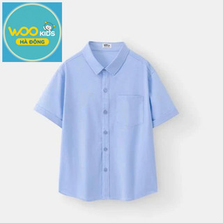 Áo Sơ Mi Cộc Tay Bé Trai TSS25S001R | Wookids | 5-14 Tuổi | Bamboo Poly Co Giãn, Thoáng Mát, Lịch Sự