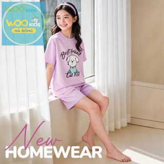 Đồ Bộ Bé Gái ESH26S003R | Wookids | 8-14 Tuổi | Cotton Poly Mềm Mát, Thoáng Khí, Dễ Thương