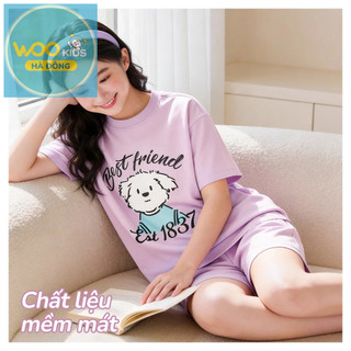 Đồ Bộ Bé Gái ESH26S003R | Wookids | 8-14 Tuổi | Cotton Poly Mềm Mát, Thoáng Khí, Dễ Thương