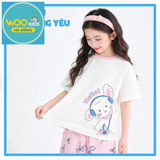 Áo Thun Không Cổ Bé Gái DTS26S004R | Wookids | 2-9 Tuổi | Cotton Poly Mềm Mại, Thoáng Mát, Dễ Thương