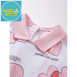 Áo Thun Có Cổ Bé Gái GPS25S001R | Wookids | 3-9 Tuổi | 100% Cotton | Polo Trắng Hồng Mềm Mát, Thanh Lịch