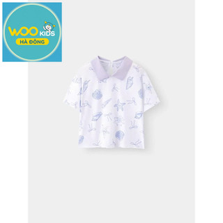 Áo Thun Có Cổ Bé Gái GPS25S001R | Wookids | 3-9 Tuổi | 100% Cotton | Polo Trắng Tím Mềm Mát, Thanh Lịch