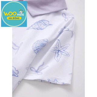 Áo Thun Có Cổ Bé Gái GPS25S001R | Wookids | 3-9 Tuổi | 100% Cotton | Polo Trắng Tím Mềm Mát, Thanh Lịch