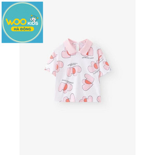 Áo Thun Có Cổ Bé Gái GPS25S001R | Wookids | 3-9 Tuổi | 100% Cotton | Polo Trắng Hồng Mềm Mát, Thanh Lịch