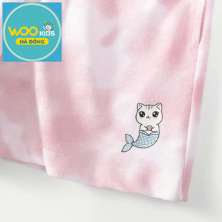 Quần Short Thun Bé Gái DNS26S003R | Wookids | 2-9 Tuổi | 100% Cotton Mềm Mát, Thoải Mái, Dễ Thương