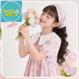 Váy Liền Dệt Thoi Bé Gái DDW26S004R | Wookids | 2-12 Tuổi | 100% Cotton Mềm Mại, Thoáng Mát, Dễ Thương