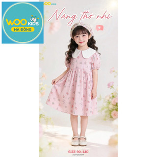 Váy Liền Dệt Thoi Bé Gái DDW26S004R | Wookids | 2-12 Tuổi | 100% Cotton Mềm Mại, Thoáng Mát, Dễ Thương