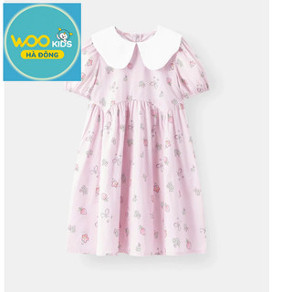 Váy Liền Dệt Thoi Bé Gái DDW26S004R | Wookids | 2-12 Tuổi | 100% Cotton Mềm Mại, Thoáng Mát, Dễ Thương