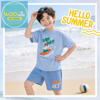 Áo Thun Không Cổ Bé Trai KTS26S009R | Wookids | 2-9 Tuổi | Cotton Thoáng Mát, Mềm Mại, Năng Động