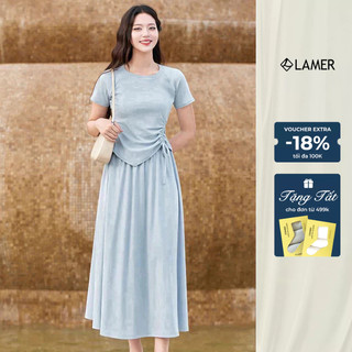 Áo Thun Tay Ngắn Rút Chun Phối Chân Váy Xoè Dài Chun Eo VIEN TRAN D61B25H014 D62L25H006
