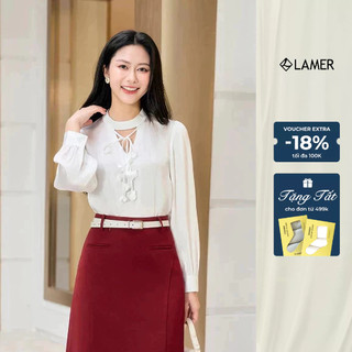 Áo Sơ Mi Nữ Cổ Tàu Dáng Suông Dài Tay Dây Buộc Đính Hoá LAMER L61B25Q027