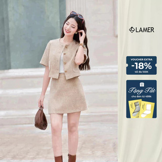 LAMER Áo Dạ Vest Dáng Suông Cổ Tròn Croptop Phối Chân Váy Chữ A Dáng Ngắn O65W25T008, O62R25T001