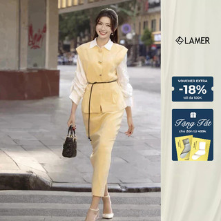 Áo Kiểu Nữ Gile LAMER FASHION Cổ Tròn Phối Dây Đai Eo Phối Cùng Chân Váy Suông Dài Xẻ Sau L66C25T003 L62M25T006