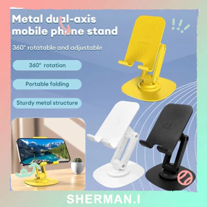 Giá đỡ điện thoại/máy tính bảng bằng kim loại xoay 360° hai trục điều chỉnh độ cao có thể gập lại
