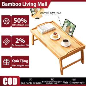 Bàn Gấp Trà Đa Năng Bàn Tre Gấp Gọn Dễ Cất Giữ Không Chiếm Diện Tích Thiết Kế Khe Giữ Trên Mặt Bàn