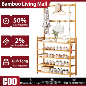Kệ Giày Tre Kệ Treo Quần Áo Và Giày Dép Tối Ưu Không Gian Có Móc Treo Phòng Treo Quần Áo Mũ