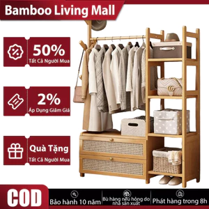 Tủ Quần Áo Gỗ Tre Có Kéo Tủ Áo Kết Hợp Kệ Đựng Đồ Tối Ưu Không Gian Góc Phòng Chống Ẩm Và Côn Trùng