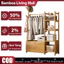 Bamboo Living Mall Tủ quần áo gỗ tre có móc treo Kệ để đồ có ngăn kéo Vintage decor Ba lựa chọn