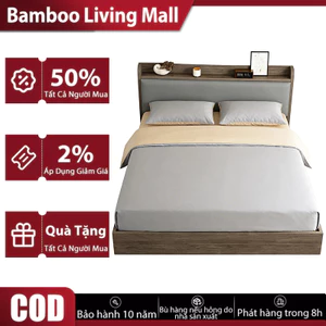 Giường Bọc Nỉ Cao Cấp Giường đôi Gỗ chống mối mọt Thiết kế Nordic tối giản Bảo hành 10 năm
