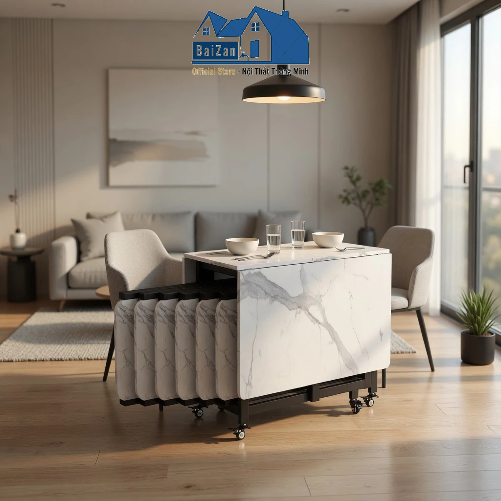[Chính Hãng] Bàn ăn gấp gọn thông minh khung thép chống gỉ chất liệu gỗ MDF lõi xanh chống nước chống xước - BZ608