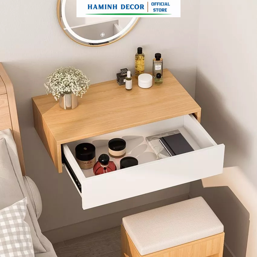 Bàn trang điểm treo tường có hộc kéo gỗ MDF gắn tường HM291