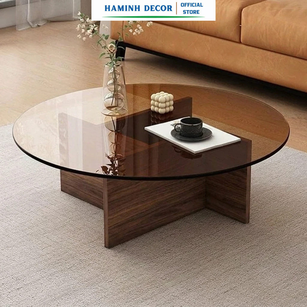Bàn sofa trang trí phòng khách chân gỗ mặt kính phong cách châu âu gọn gàng tiết kiệm không gian - HM801