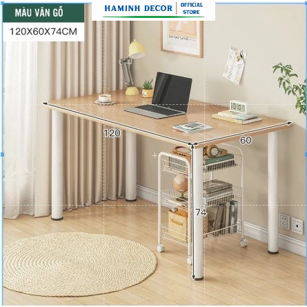Bàn học, làm việc mặt gỗ MDF chấm thấm chống xước chân sắt to tròn sơn tĩnh điện  HM394