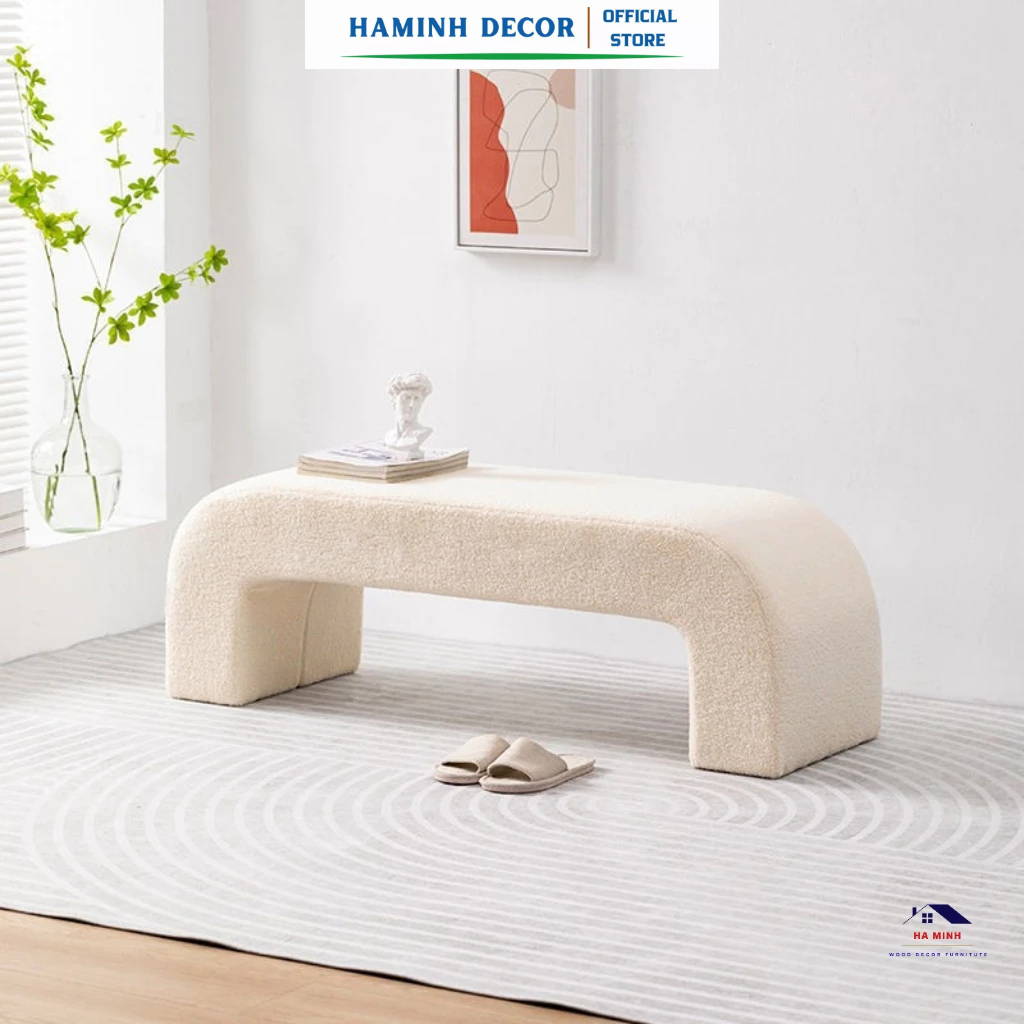 Ghế băng dài chữ u bọc đêm, ghế ngồi chờ nail ghế thử giây bọc đệm lông cừu HM68
