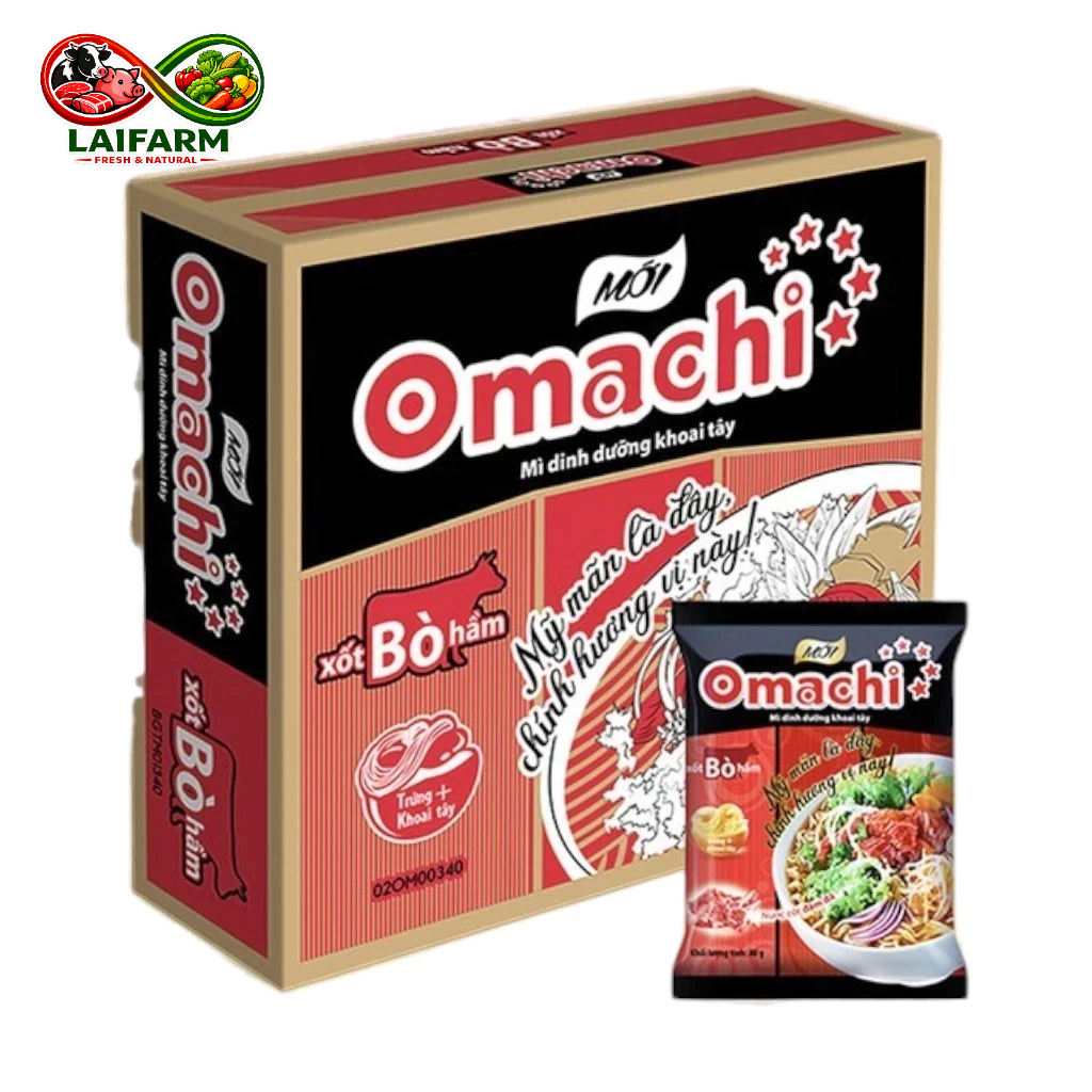 [Laifarm]  Mì Omachi Xốt Bò Hầm Masan PD205 Thùng 30 Gói x 80g [Giao ngẫu nhiên theo lô của NSX]-Ngẫu nhiên