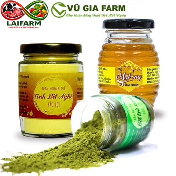[Laifarm - Hỏa tốc HCM] [Bộ 3] Bột Trà Xanh + Tinh Bột Nghệ + Mật Ong Hoa Nhãn - Nguyên Chất Vũ Gia (100g/ml/hũ)