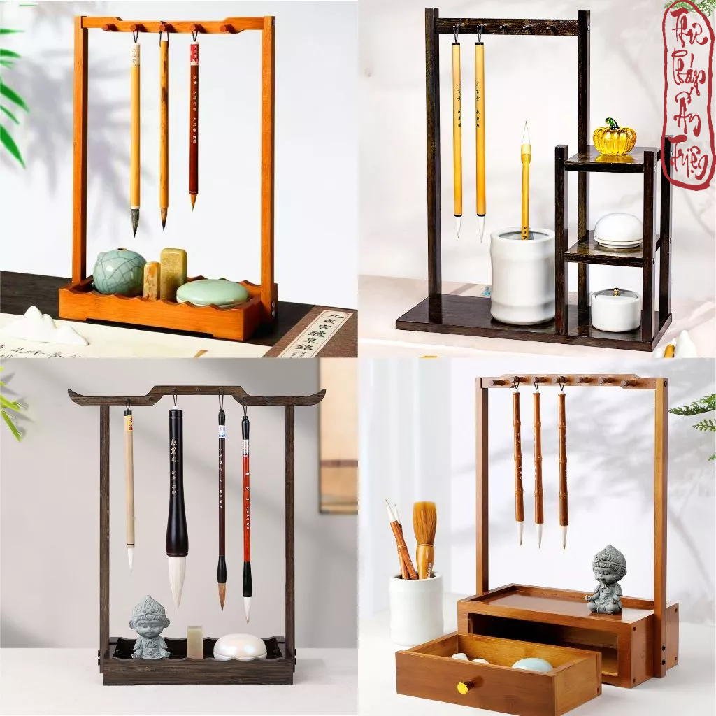 Giá Treo Bút Lông Thư Pháp Kèm Kệ Để Đồ Cao Cấp Có Ngăn Kéo Gỗ Văn Phòng Tứ Bảo Dành Cho Người Học Thư Pháp