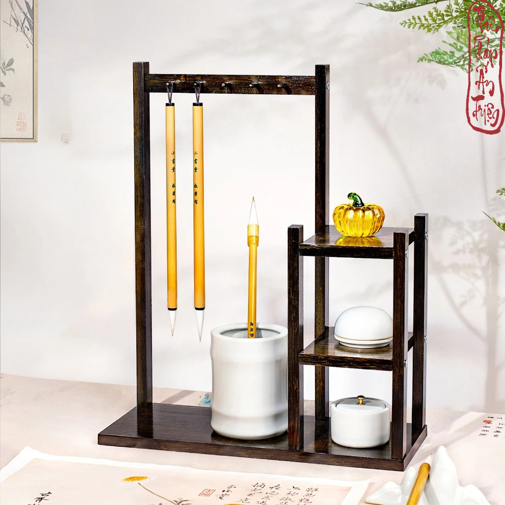 Giá Treo Bút Lông Thư Pháp Kèm Kệ Để Đồ Cao Cấp Có Ngăn Kéo Gỗ Văn Phòng Tứ Bảo Dành Cho Người Học Thư Pháp