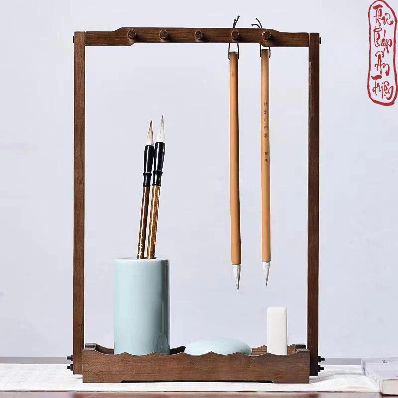 Giá Treo Bút Lông Thư Pháp Kèm Kệ Để Đồ Cao Cấp Có Ngăn Kéo Gỗ Văn Phòng Tứ Bảo Dành Cho Người Học Thư Pháp