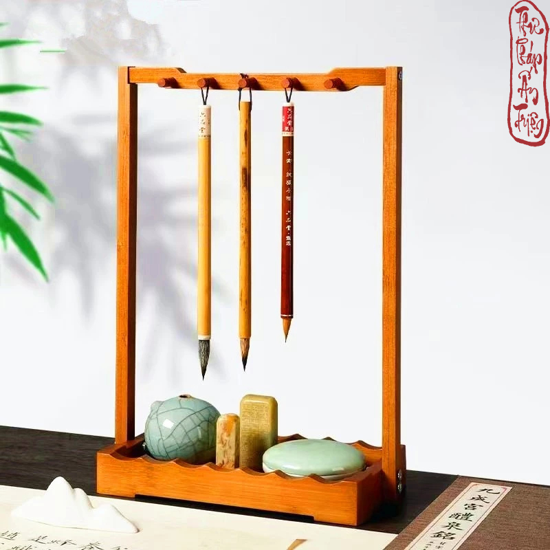 Giá Treo Bút Lông Thư Pháp Kèm Kệ Để Đồ Cao Cấp Có Ngăn Kéo Gỗ Văn Phòng Tứ Bảo Dành Cho Người Học Thư Pháp