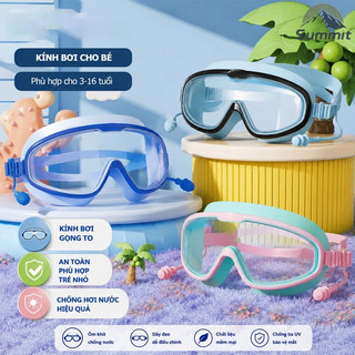 [COD] Kính Bơi Gọng Lớn Silicon Trẻ Em Người Lớn Chống Sương Mù, Không Thấm Nước Kèm Bịt Tai Tầm Nhìn Rộng, Dây Đeo Co G