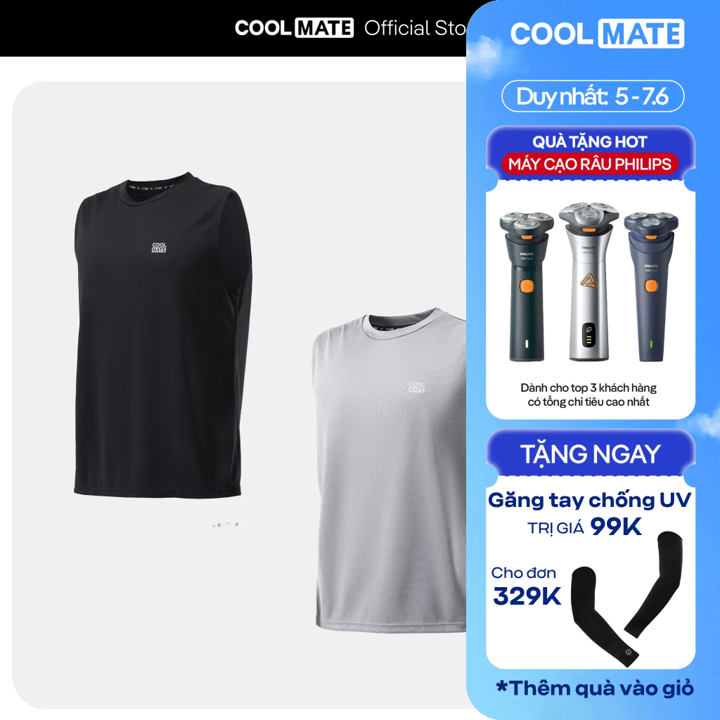 [TẶNG QUÀ ĐƠN 329K]Combo 2 Áo sát nách Sleeveless tanktop thể thao Active Essentials thấm hút Coolmate