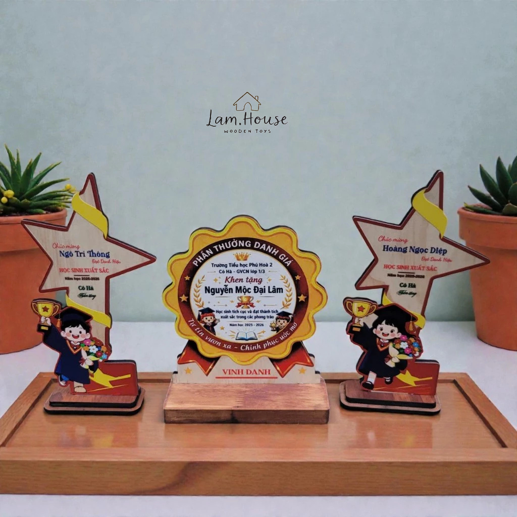 🏆 CUP GỖ VINH DANH GỖ PLYWOOD 5MM IN UV – QUÀ TẶNG TỐT NGHIỆP Ý NGHĨA CHO BÉ - LAMHOUSE 🎓
