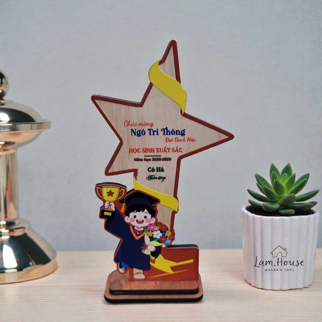 🏆 CUP GỖ VINH DANH GỖ PLYWOOD 5MM IN UV – QUÀ TẶNG TỐT NGHIỆP Ý NGHĨA CHO BÉ - LAMHOUSE 🎓