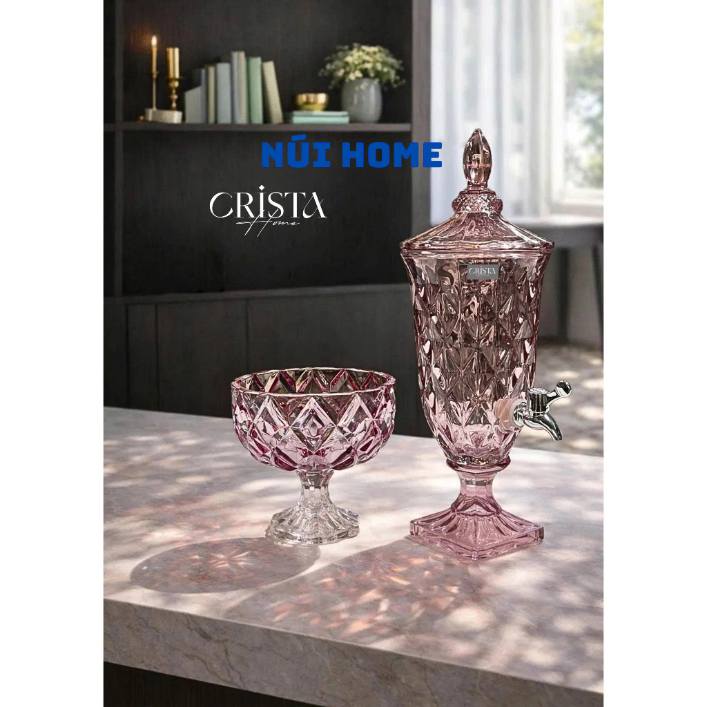 Bình Nước Thủy Tinh Vân Kim Cương Có Vòi 2L Crista Home - Đựng nước detox, nước trái cây, trà hoa quả (60267)