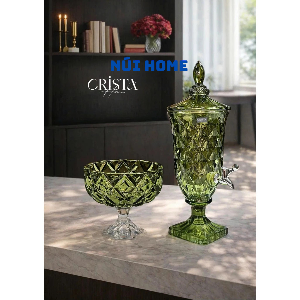 Bình Nước Thủy Tinh Vân Kim Cương Có Vòi 2L Crista Home - Đựng nước detox, nước trái cây, trà hoa quả (60267)
