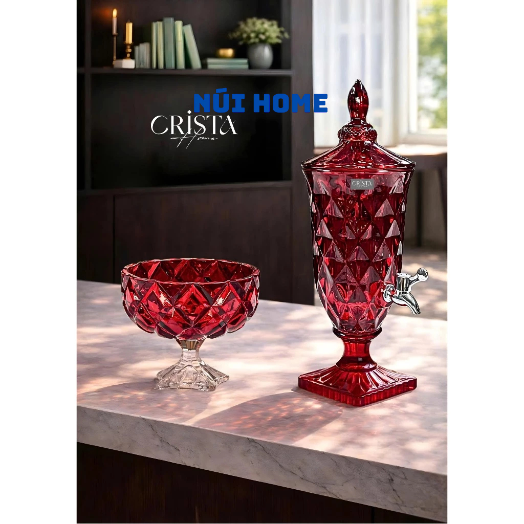 Bình Nước Thủy Tinh Vân Kim Cương Có Vòi 2L Crista Home - Đựng nước detox, nước trái cây, trà hoa quả (60267)