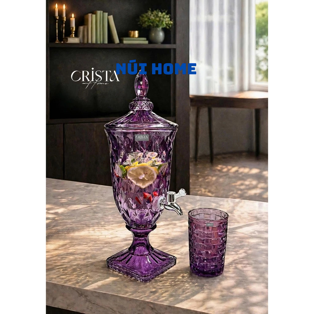 Bình Nước Thủy Tinh Vân Kim Cương Có Vòi 2L Crista Home - Đựng nước detox, nước trái cây, trà hoa quả (60267)
