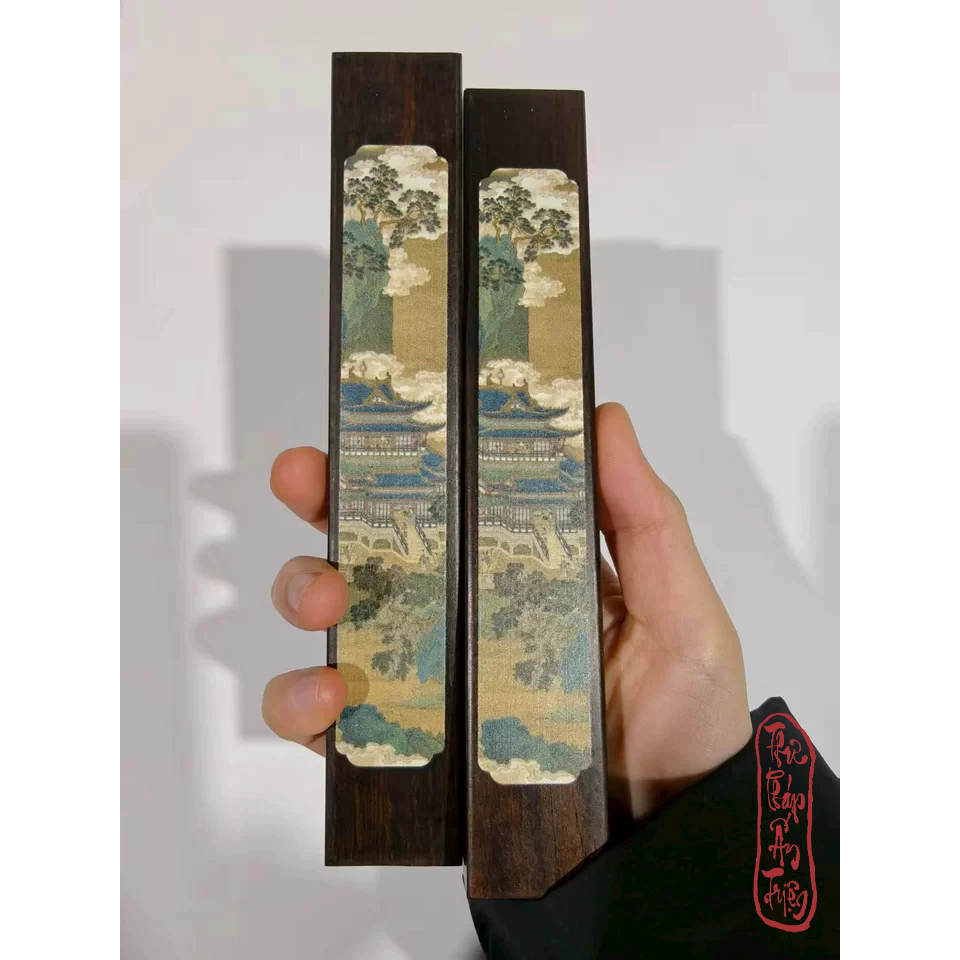 Chặn Giấy Gỗ Cẩm Thị Bách Hoạ Đồ Chặn Thước Kẻ Văn Phòng Tứ Bảo Viết Thư Pháp Decor Bàn Luyện Chữ