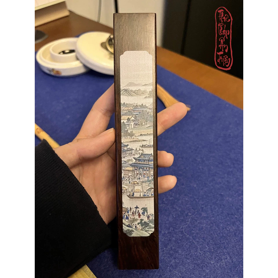 Chặn Giấy Gỗ Cẩm Thị Bách Hoạ Đồ Chặn Thước Kẻ Văn Phòng Tứ Bảo Viết Thư Pháp Decor Bàn Luyện Chữ