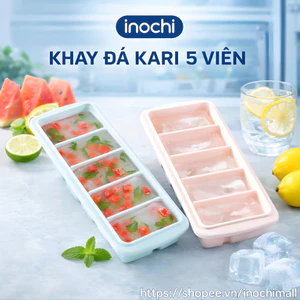 Khay đá 5 viên dành cho tủ lạnh có nắp đậy kèm hộp đựng đá tiện lợi kháng khuẩn Kari inochi