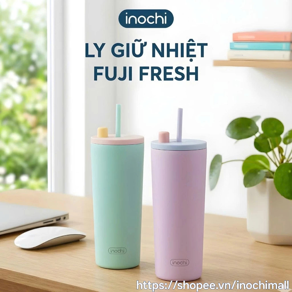 Ly giữ nhiệt Inochi Fuji Fresh 750ml - inox 304 giữ nóng lạnh 6h có ống hút quai xách chống tràn