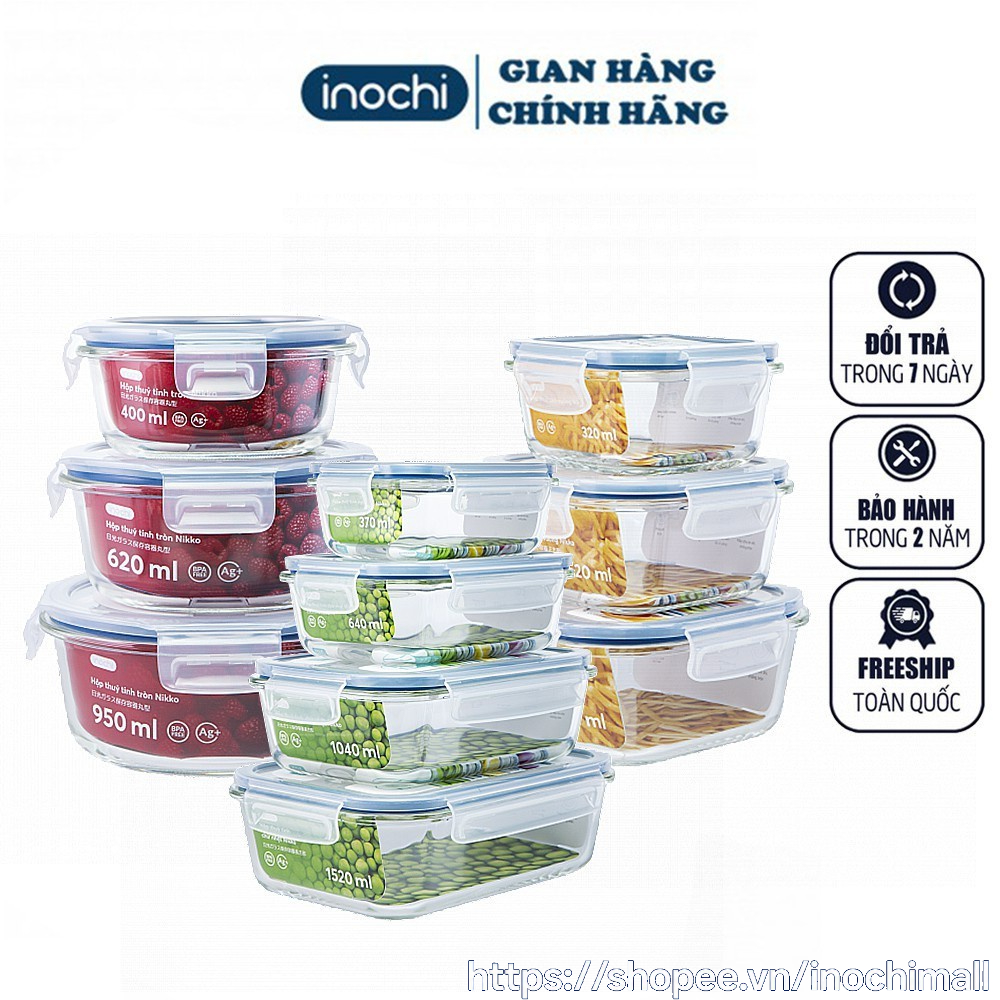 Hộp Thuỷ Tinh Đựng -Thực Phẩm Nikko INOCHI Đồ Ăn, Thức Ăn Trong Tủ Lạnh, Bảo Quản Thực Phẩm Tươi