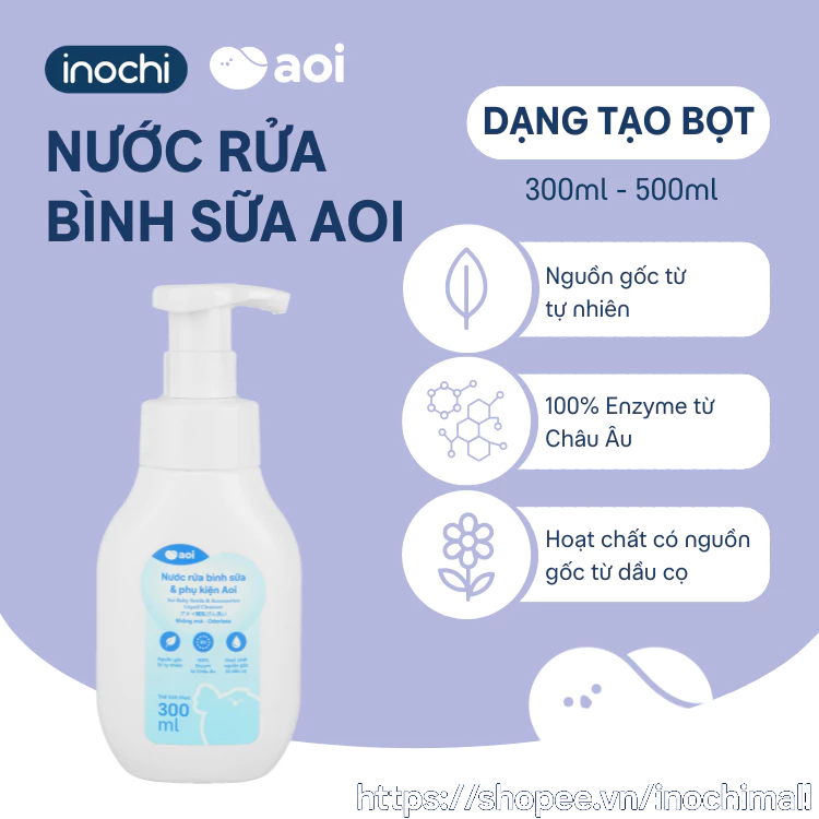 Nước rửa bình sữa Aoi 300-500ml nguồn gốc tự nhiên từ dầu cọ, an toàn, Enzym nhập khẩu từ Châu Âu