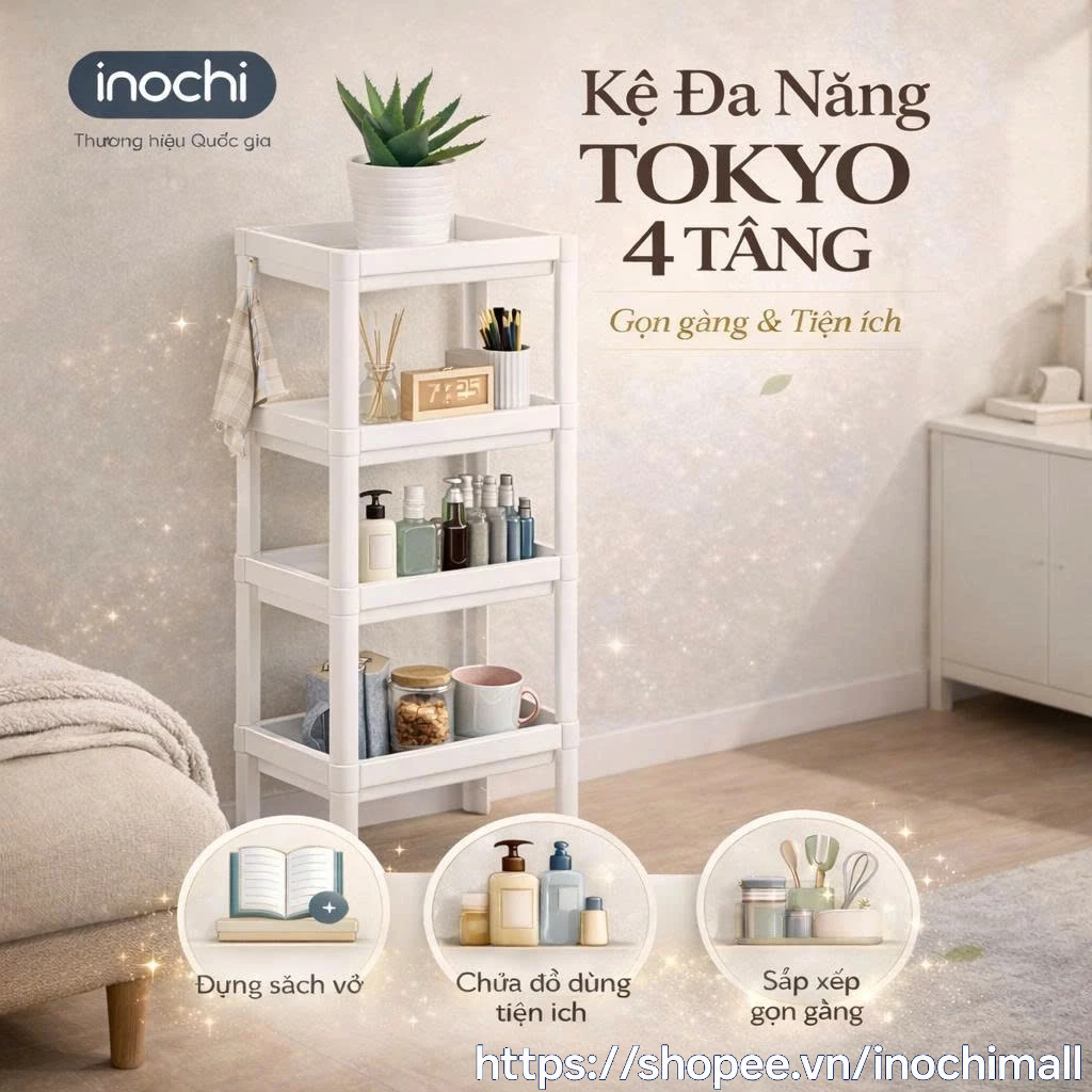 Kệ đa năng chia 2/3/4 tầng Inochi đựng mỹ phẩm thông minh. đựng đồ dùng nhà bếp -4 tầng KET4T